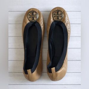 Tory Burch Women's Tan Leather Logo Ballet Flats